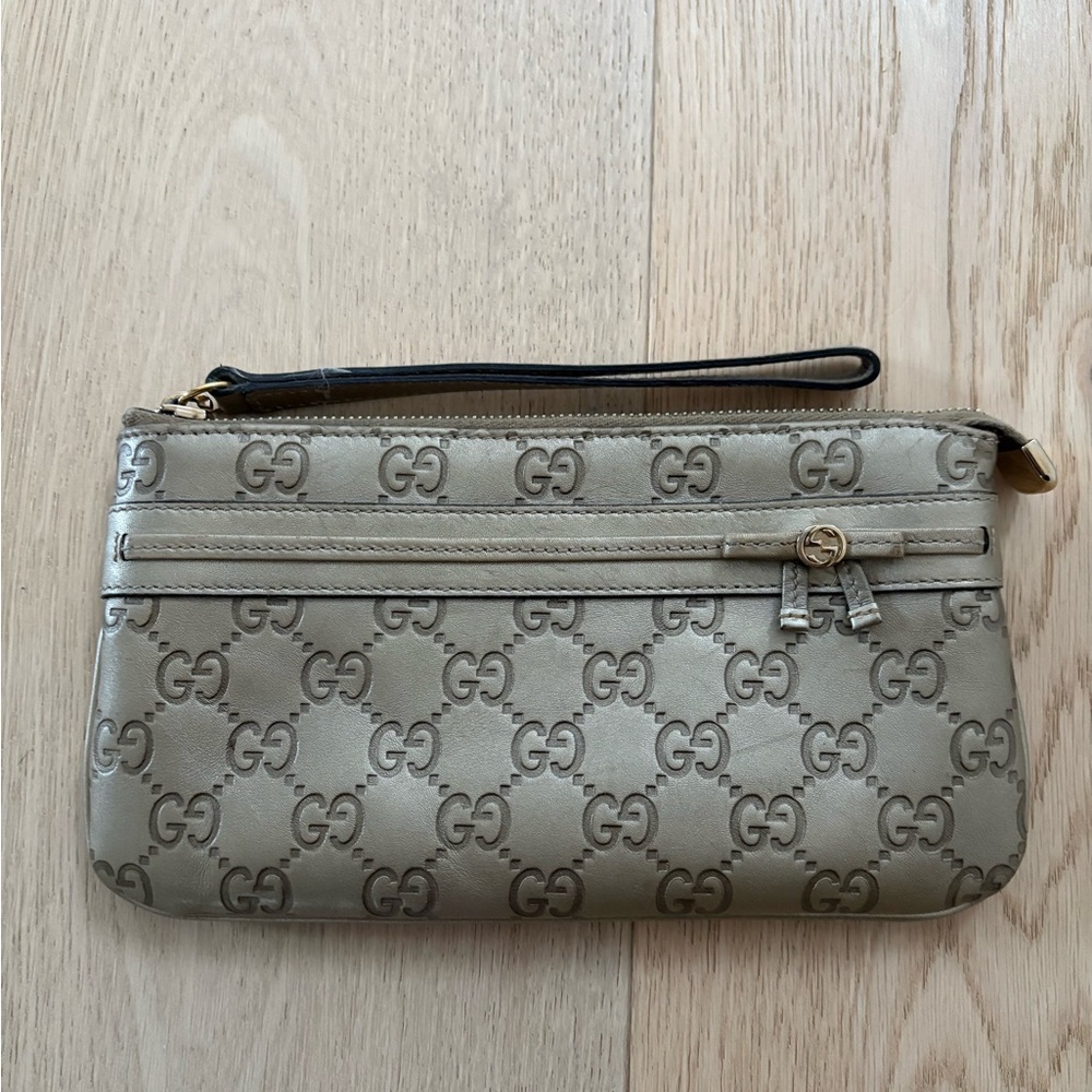 Gucci Tan Monogram Clutch Wristlet